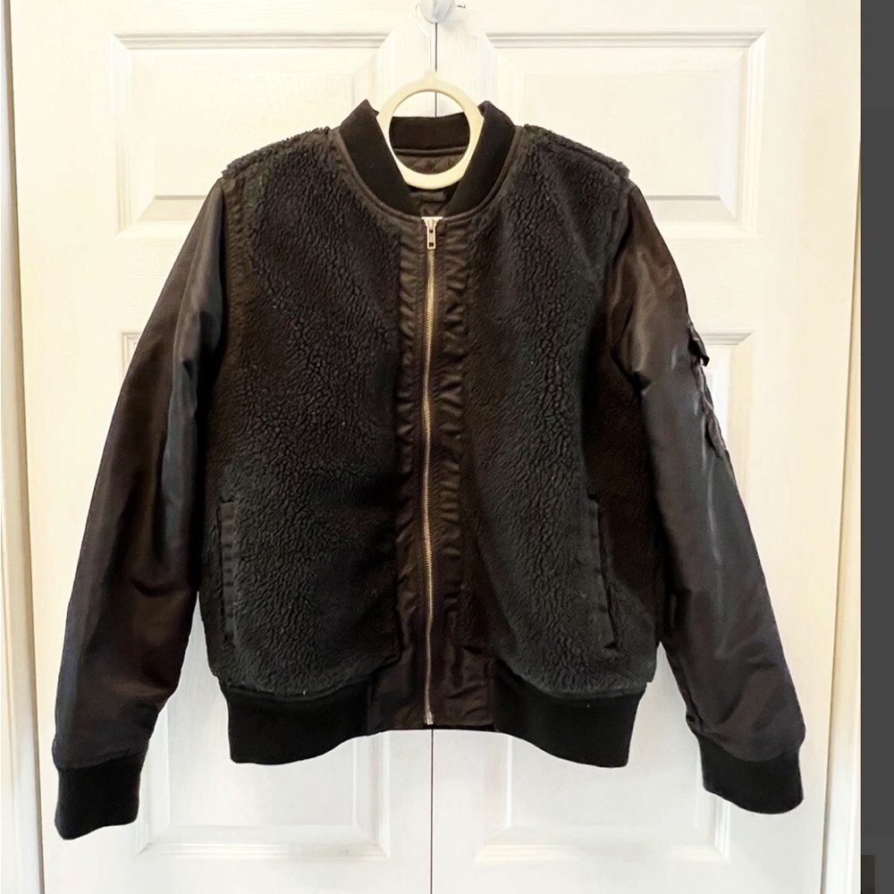 Mother Aviator Sherpa Jacket Womens Large‎ Black Bomber
